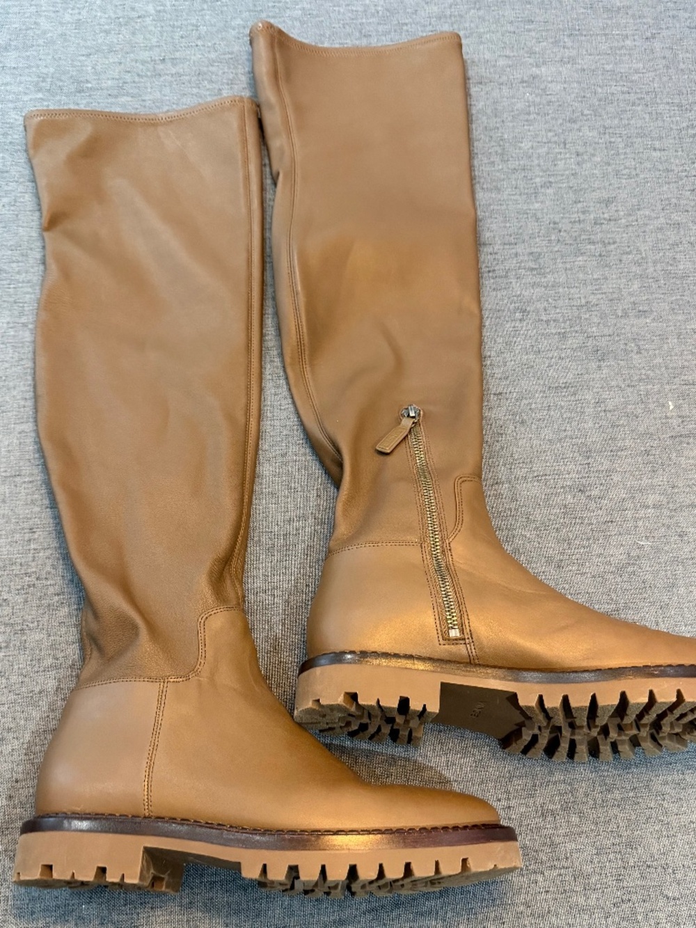 Thigh High Women’s Boots - Vince - Light Brown Leather - Lug sole - size 8